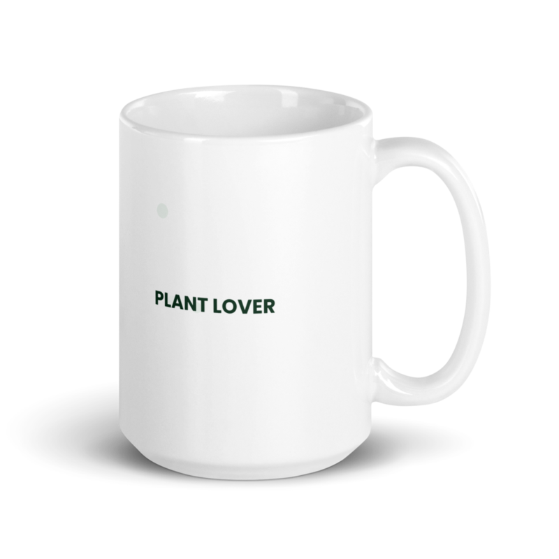 White ceramic mug with the Plant Lover design, alternate view 1