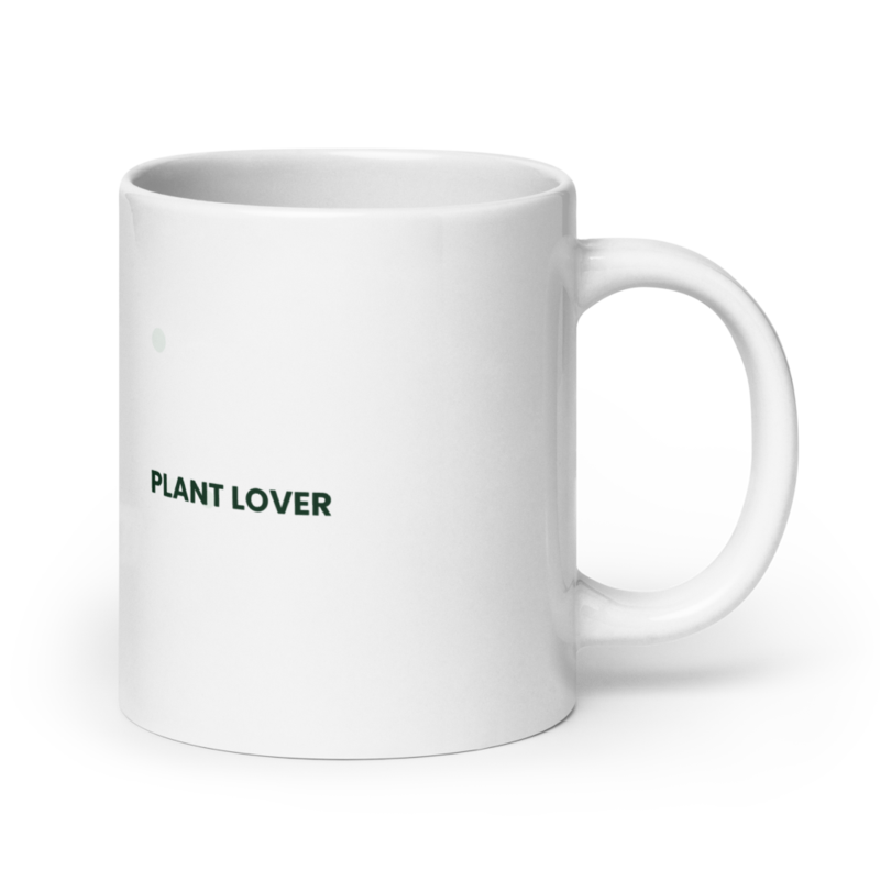 White ceramic mug with the Plant Lover design, alternate view 2